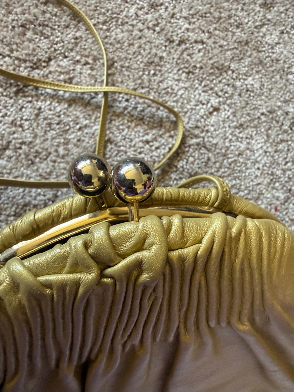 Metallic Gold Etra Ruched Drawstring Crossbody Bag - Picture 3 of 3